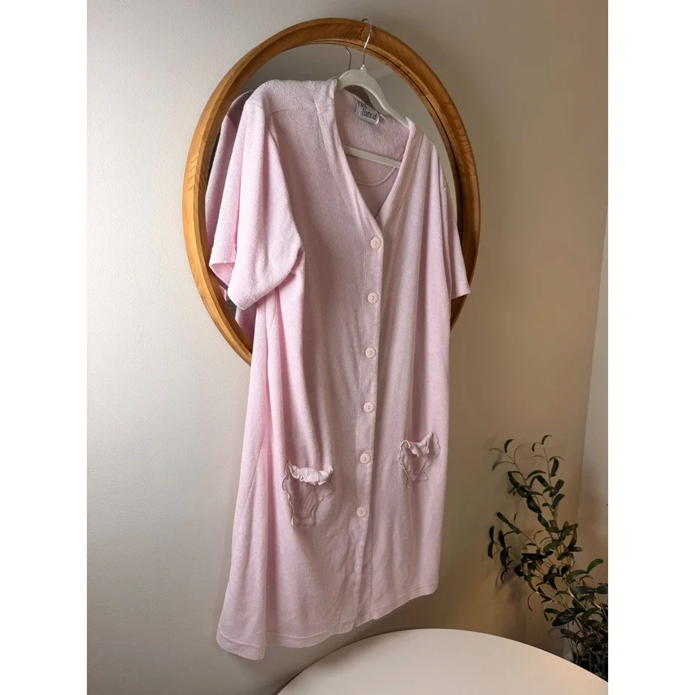 Palm Harbour Robe Cover Up Women XL Pink Excellent Seashell Pockets Terry Cloth
